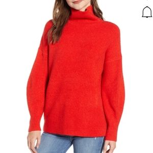 French Connection Urban Flossy Ribbed Turtleneck Mars Red Size Medium
